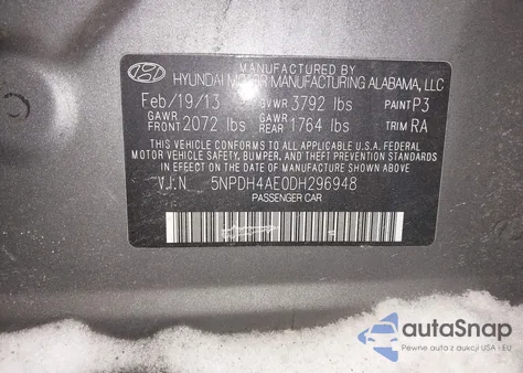 2013 Hyundai Elantra Gls из США, поврежденный, VIN 5NPDH4AE0DH296948